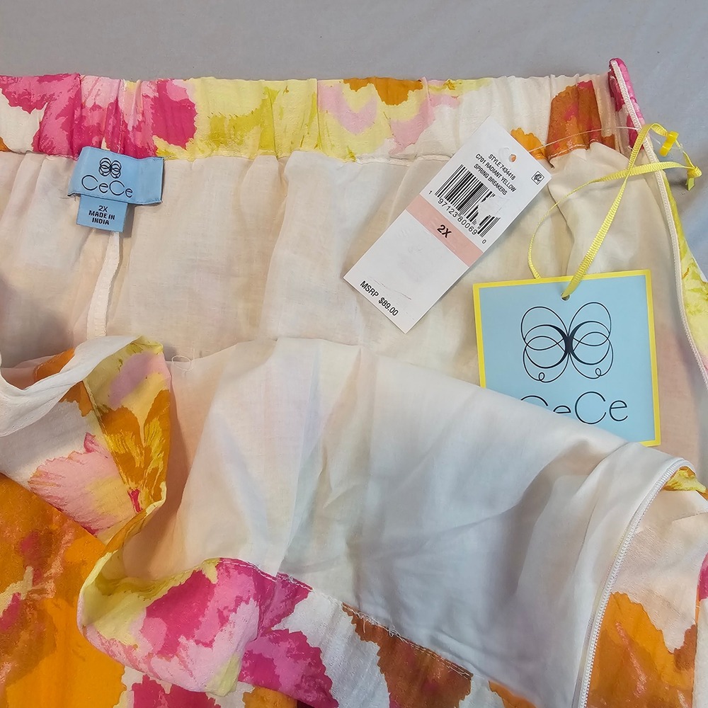 CeCe 2X Spring Breakers Radiant Yellow Floral Midi Skirt Lined Pockets NWT 1078 - Picture 8 of 9